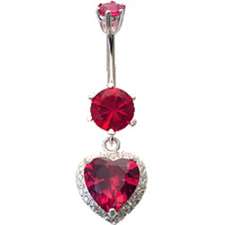Sterling Silver Heart Dangle CZ Crystal Studded Belly Bars 1.6mm / 14G - Various Colours - All our Jewellery is Quality Checked by Sheffield Assay office
