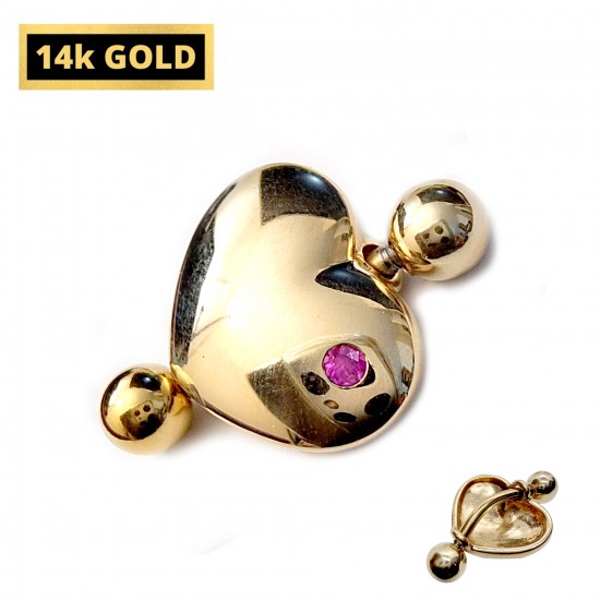14K Gold Belly Bar - Gold Heart Belly Rings