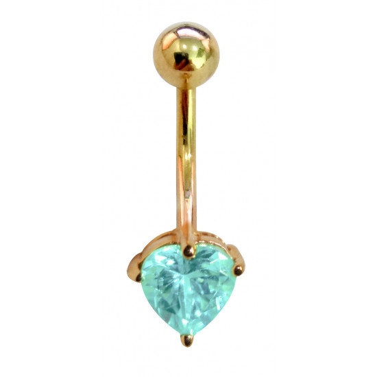 14K Gold Belly Bar - Heart Belly RIng with Crystal