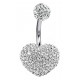 Stainless Steel Heart 3D Belly Bar with CZ  Crystals - Quality tested by Sheffield Assay Office England