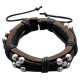 Multi-Strand Wrap Genuine Leather Bracelet Braided with Alloy Beads - Various Colours
