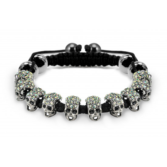 Skull Design Bracelet In Alloy with CZ Crystal Bling - Fits Lovely on Any Wrist - Various Colours