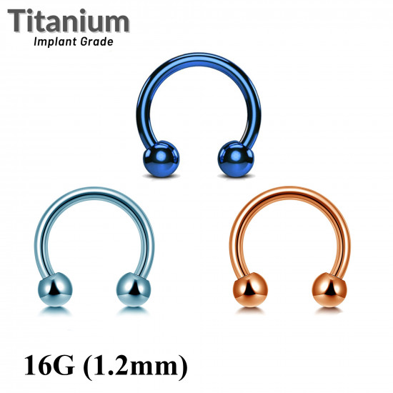 Titanium Horseshoe Barbell Body Piercing - 16G (1.2mm) Titanium Septum Ring/ Nipple Ring/ Cartilage Earring PA Circular Barbell. Color Teal Blue, Light Blue, Rose Gold - Quality Tested at Sheffield Assay England