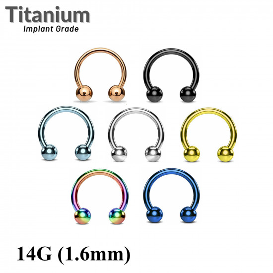 Titanium Circular Barbell Piercings - 14G (1.6mm) Titanium Septum Ring/ Eyebrow Ring/ Cartilage Earring PA Circular Barbell - Quality Tested at Sheffield Assay England
