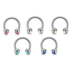 Horseshoe Barbell Gem - 14G (1.6mm) Septum Ring, Nose Ring, Nipple Ring, PA Circular Barbell with Gem Balls - Quality Tested at Sheffield Assay England