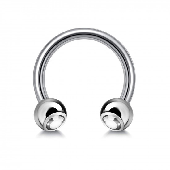 Titanium Horseshoe Barbell Piercing with Gem Balls - 14G (1.6mm) - Titanium Septum Ring, Nose Ring, Nipple Ring, PA Circular Barbell Ring with Gem Balls - Quality Tested at Sheffield Assay England