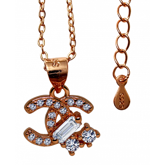 Double CC Silver Pendants - Back to Back CC Chic Double C Design Necklace -  Silver Gold Rose Gold - Makes a Wonderful Gift
