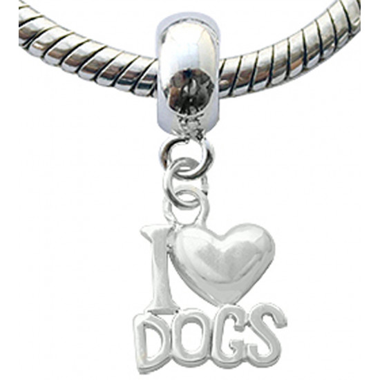 Silver Charm Bead "I Love Dogs" Compatible for  Pandora All Types Bracelet