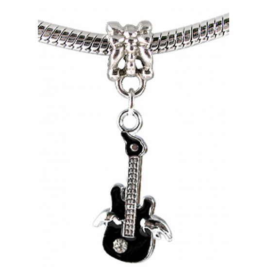 Electric Guitar Charm for Pandora Bracelet -  Hand Painted with Enamel