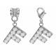 Silver Plated Alphabet Charm  - 2 Pieces Bead Charm with CZ Crystals - Fits all Pandora Bracelets - Letters A to Z