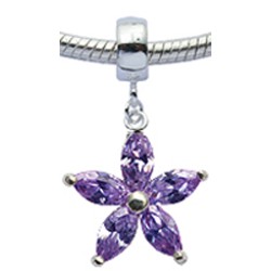 Sterling Silver Flower Design Charm with CZ  Crystal for  Bracelets