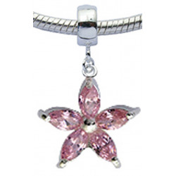Sterling Silver Flower Design Charm with CZ  Crystal for  Bracelets