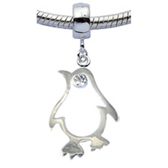 Silver Penguin Design Charm for  Pandora Bracelet with CZ  Crystals