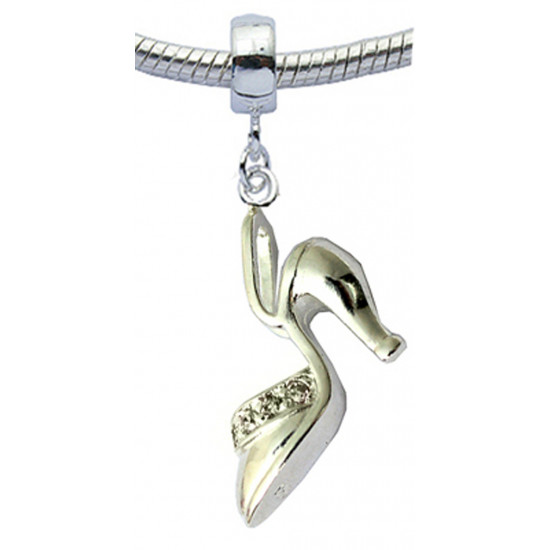 Silver Stilleto Shoe Charm with CZ  Crystals - Fits All Bracelets 
