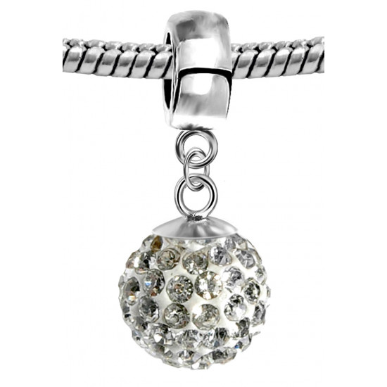 Silver Shamballa Charm with CZ Crystals Bling Bling - Various Colours
