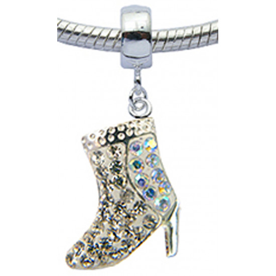 Silver Boots Design Charm with CZ  Crystals for  Pandora Bracelet 