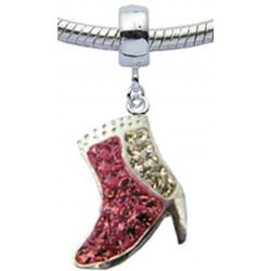Silver Boots Design Charm with CZ  Crystals for  Pandora Bracelet 