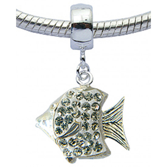 Fish Design Charm  with CZ  Crystals for  Pandora Bracelet