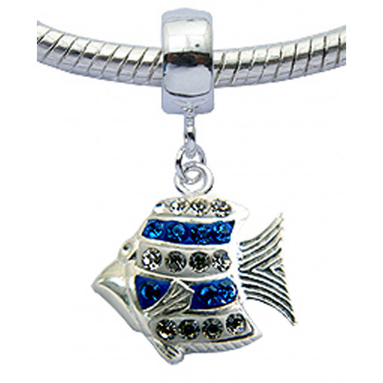 Fish Design Charm  with CZ  Crystals for  Pandora Bracelet