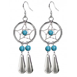 Handmade Silver Dreamcatcher Star with Dangle Tear Drop Earrings with Genuine Stone Beads That Comes in Coral, Turquoise, Onyx, Lapis and White.