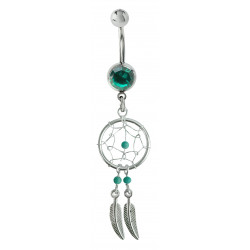 Silver Dreamcatcher Belly Bars with Genuine Stone Beads That Comes in Coral, Turquoise, Onyx, Lapis and White.
