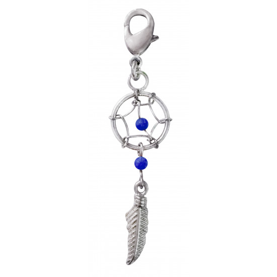 Silver Dreamcatcher One Feather Charms with Genuine Stone Beads and Spring Lobster Clasp for European Bracelets