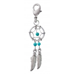 Silver Dreamcatcher Charms with Genuine Stone Beads and Spring Lobster Clasp for European Bracelets and Keychains