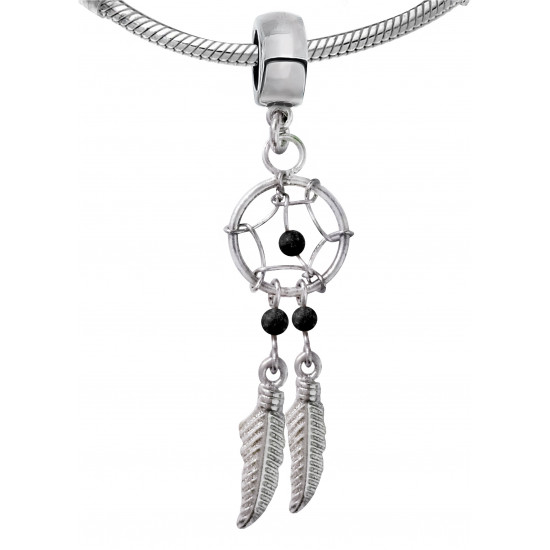 Silver Dreamcatcher Charms Pendant with Genuine Stone Beads for European Bracelets and Necklace