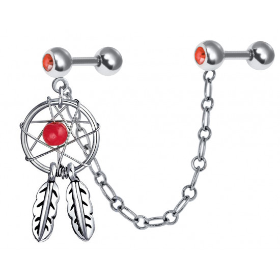 Hand Made Silver Dreamcatcher Ear-Cuff Earrings with Genuine Stone Beads That Comes in Coral, Turquoise, Onyx, Lapis and White