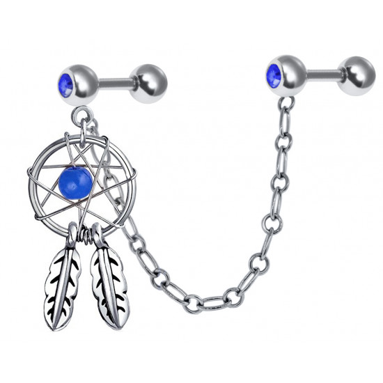 Hand Made Silver Dreamcatcher Ear-Cuff Earrings with Genuine Stone Beads That Comes in Coral, Turquoise, Onyx, Lapis and White
