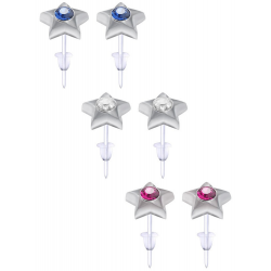 Hypo Allergic Plastic Post Star Stud Earrings - You Get 3 Pair Each Color
