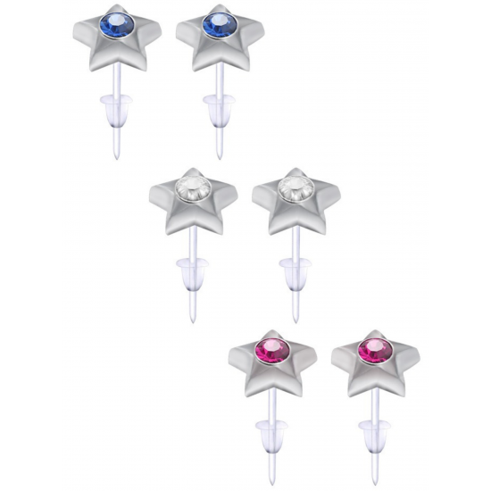 Hypo Allergic Plastic Post Star Stud Earrings - You Get 3 Pair Each Color
