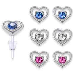 Hypo Allergic Plastic Post Heart Stud Earrings - You Get 3 Pair Each Color