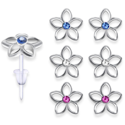 Hypo Allergic Plastic Post Flower Stud Earrings - You Get 3 Pair Each Color