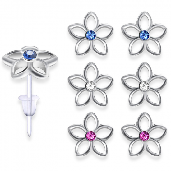 Hypo Allergic Plastic Post Flower Stud Earrings - You Get 3 Pair Each Color