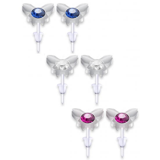 Hypo Allergic Plastic Post Butterfly Stud Earrings - You Get 3 Pair Each Color