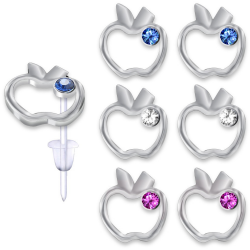 Hypo Allergic Plastic Post Apple Stud Earrings - You Get 3 Pair Each Color
