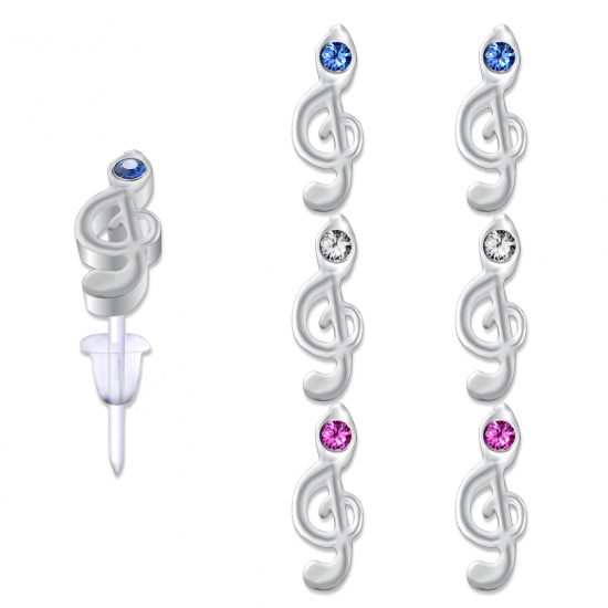 Hypo Allergic Plastic Post Music Stud Earrings - You Get 3 Pair Each Color