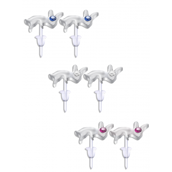 Hypo Allergic Plastic Post Rabbit Stud Earrings - You Get 3 Pair Each Color