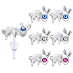 Hypo Allergic Plastic Post Rabbit Stud Earrings - You Get 3 Pair Each Color
