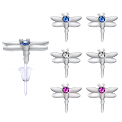 Hypo Allergic Plastic Post Dragonfly Stud Earrings - You Get 3 Pair Each Color