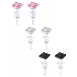 Solitaire Square Plastic Post Stud Earrings - You Get 3 Pair Each Color