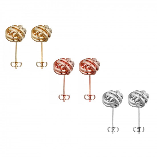 Silver Round Knot Stud Earrings for Women - Add a timeless accent to any look - Also Available in Gold and Rose Gold Plating