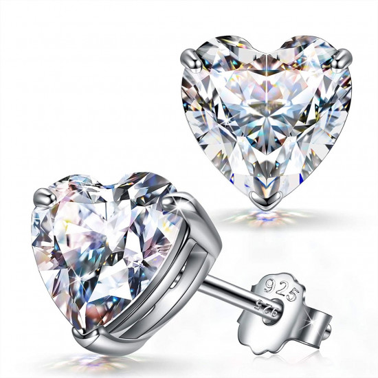 Silver Heart Solitaire Stud Earrings - AAA+ CZ Crystals