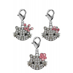 Silver Hello Kitty Charm - Key Chain, Key Ring  - Lobster Clasp and Studded with CZ Crystals Stones - available in 3 different styles