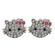 Silver Hello Kitty Stud Earrings - Hello Kitty logo Studded with CZ Crystal Stones - Various Sizes and Styles