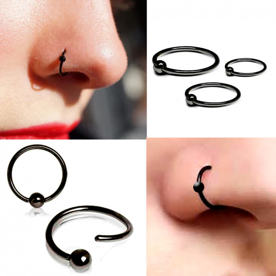 Silver Nose Ring, Captive Nose Hoops - 24g (0.6mm) - 925 Sterling Silver - Flexible Captive Bead Ball End Nose Studs Ring - Quality Tested by Sheffield Assay Office England