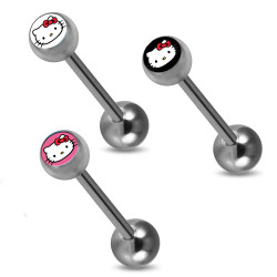 Barbell Piercing - Hello Kitty Design - Piercing for tongue , ear, eyebrow, cartilage and more - Surgical Steel 316L - 14g (1.6mm) and Length is 14mm to 16mm - Quality Checked by Sheffield Assay Office