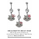 Hello Kitty Belly Ring, Belly Bars, Belly Button Piercing - Dangle Navel Ring with Hello Kitty Studded with CZ Crystal Stones - Surgical Steel 316L - 14g (1.6mm) and Length is 12mm