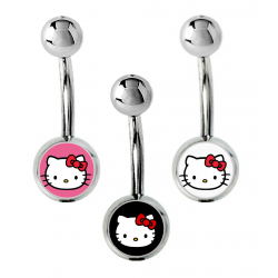 Hello Kitty Belly Bars, Curve Barbell - Hello Kitty Logo Design - Surgical Steel 316L - 14g (1.6mm) and Length is 10mm - Quality Checked by Sheffield Assay Office